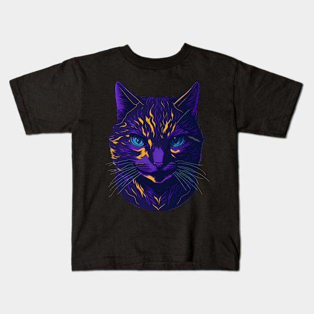 purple cat face art Kids T-Shirt by Aestheticlanart